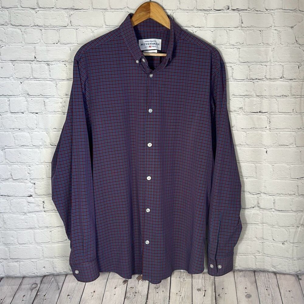 Mizzen + Main Leeward Collection‎ Gingham Dress Shirt size XL Standard Fit Blue